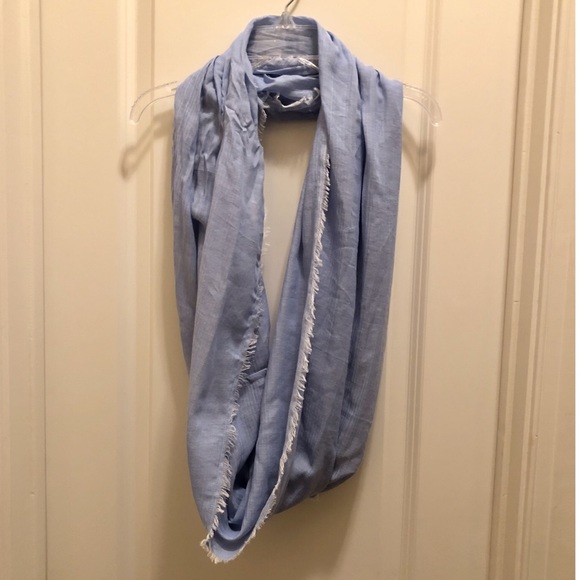 GAP Blue Infinite Scarf w/ Frayed White Edges - Picture 3 of 3